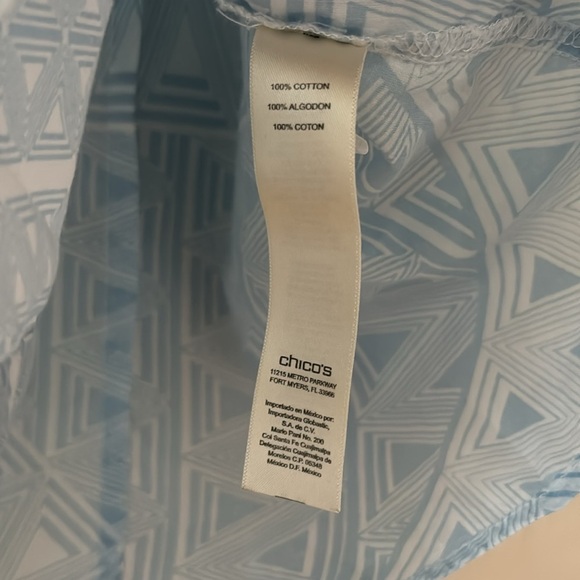 Chico’s Size 3 3/4 Sleeve Lightweight‎ Button Down Blouse Blue White Chicos XL - Picture 7 of 10